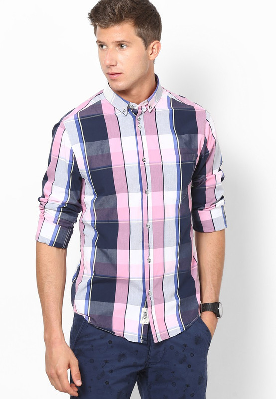 Jack & Jones Men Checkered Casual Pink Shirt