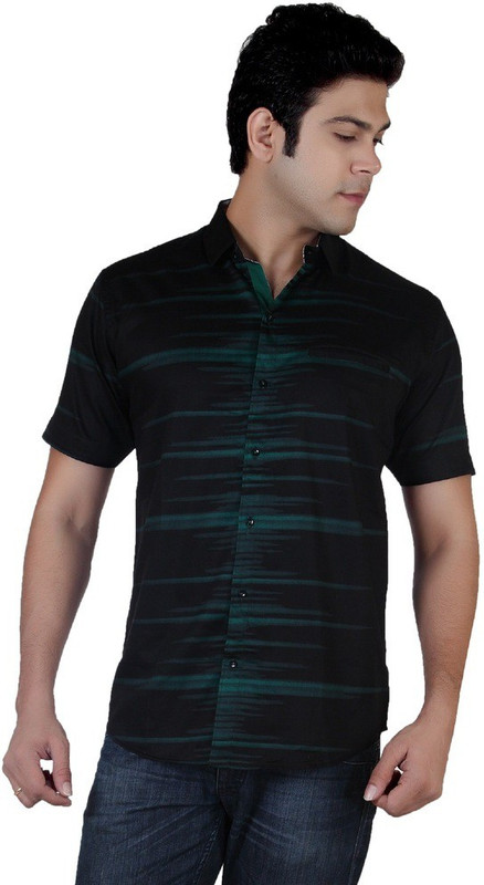 Carbone Men Striped Casual Black Shirt