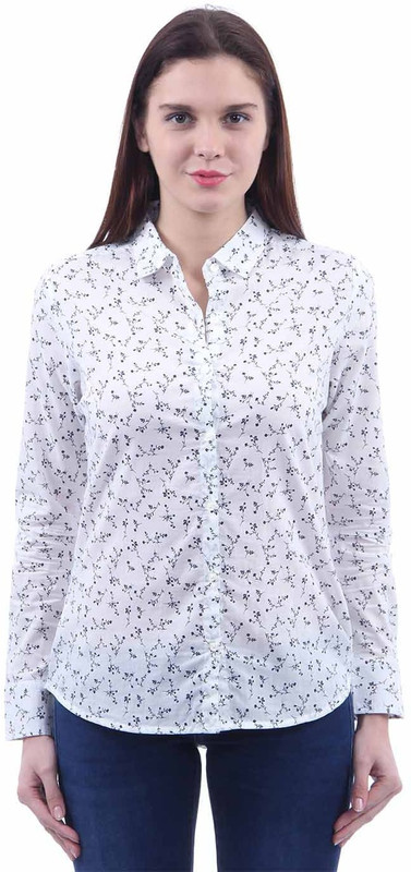 U.S. Polo Assn Women Floral Print Casual White Shirt