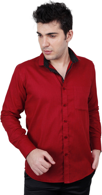 Zeal Men Solid, Printed Casual Maroon, Black Shirt