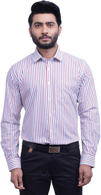 Hoffmen Men Striped Formal White Shirt