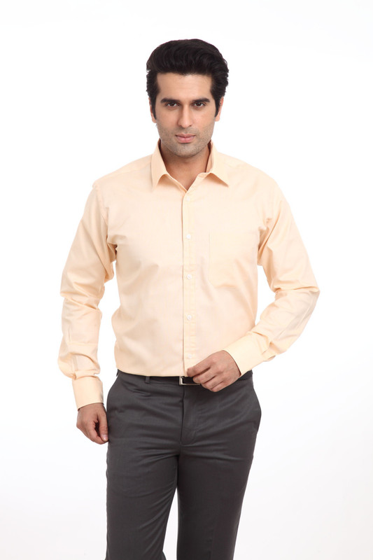 Raymond Men Solid Formal Yellow Shirt