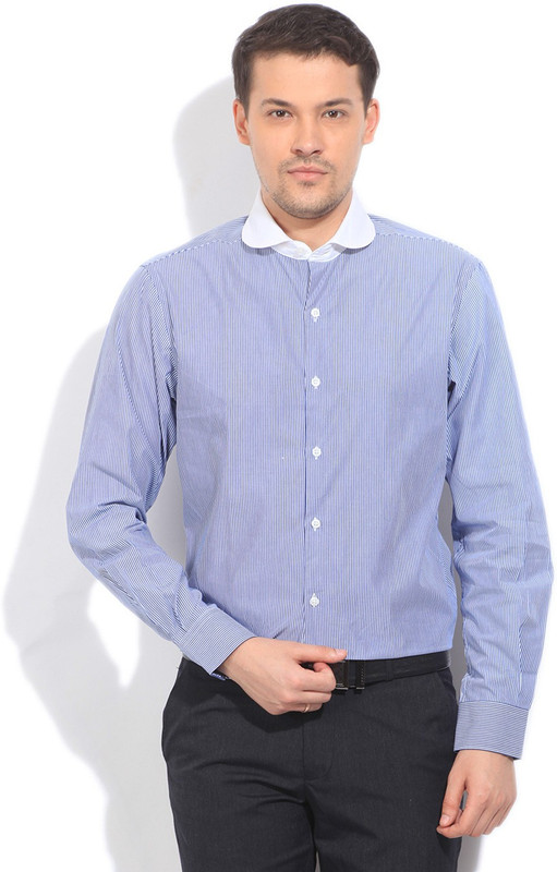 John Players Men Striped Casual Blue Shirt
