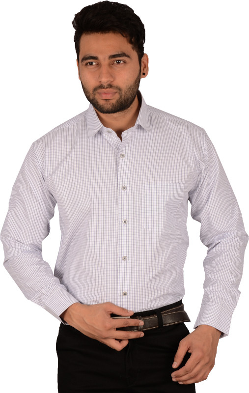 Studio Nexx Men Checkered Formal White, Blue Shirt