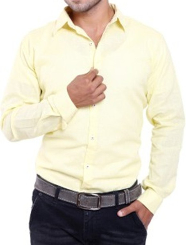 Aaral Men Solid Casual Yellow Shirt