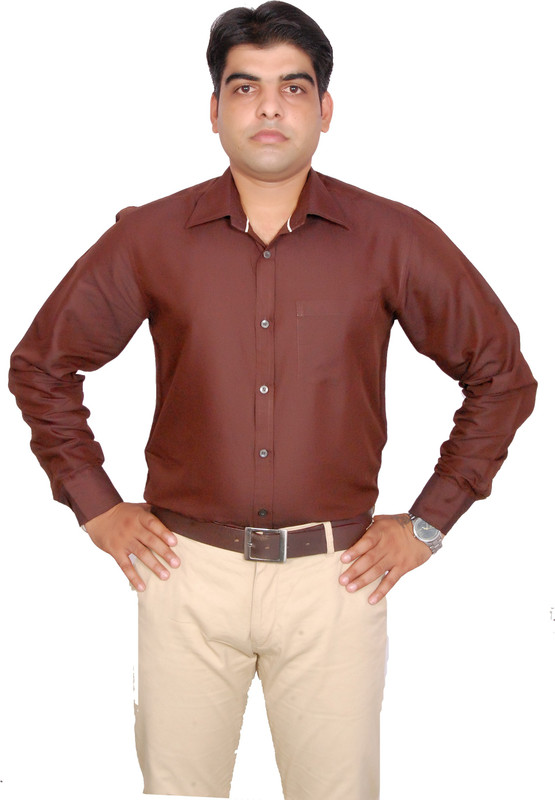 AS42 Men Solid Casual Brown Shirt