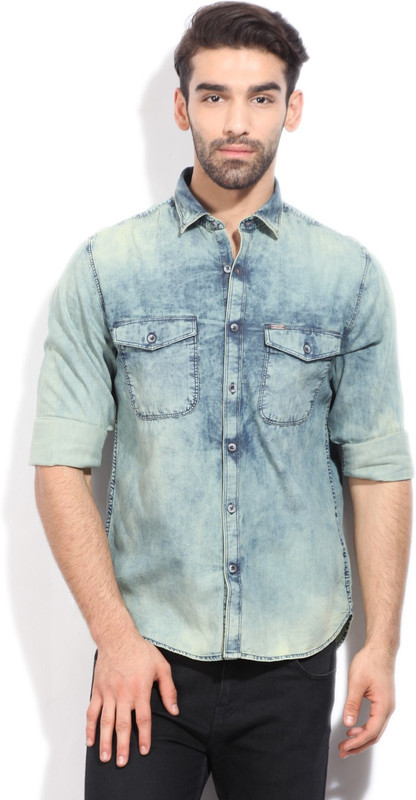 Peter England Men Solid Casual Blue Shirt