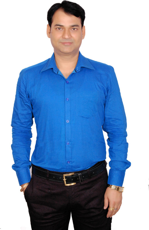 AS42 Men Solid Casual Blue Shirt