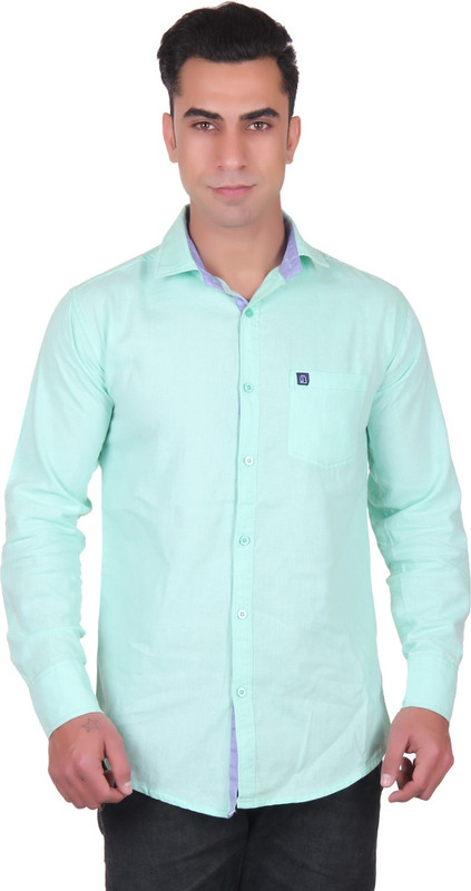 Cotblend Men Solid Casual Light Blue Shirt