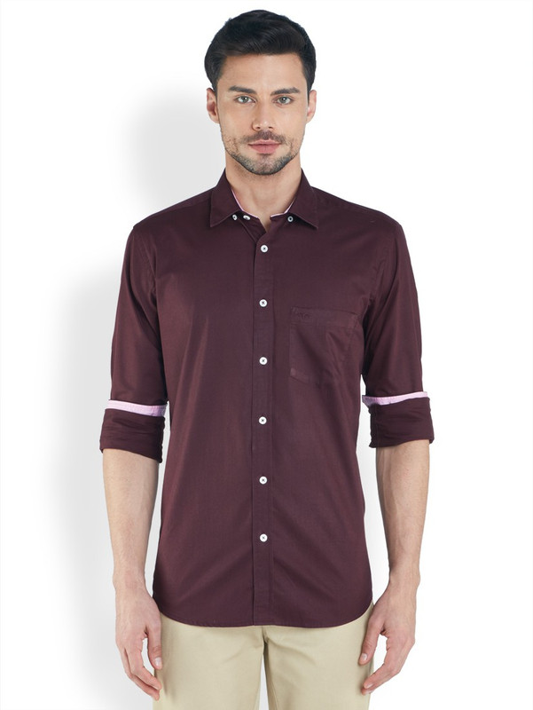ColorPlus Men Solid Casual Maroon Shirt