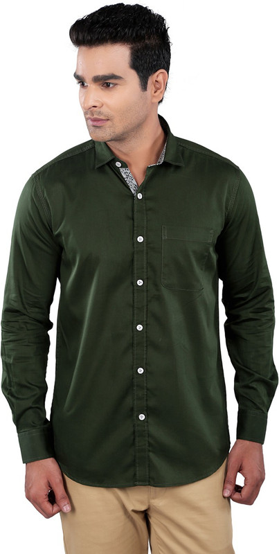 TMG Men Solid Casual Dark Green Shirt