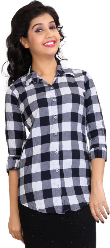 Comix Women Checkered Casual Dark Blue Shirt