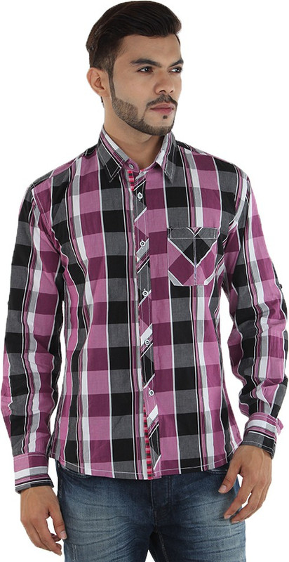 Mxx Sports Men Checkered Casual Black, White, Pink Shirt