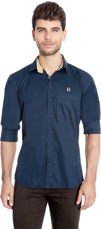 Flyjohn Men Solid Casual Blue Shirt
