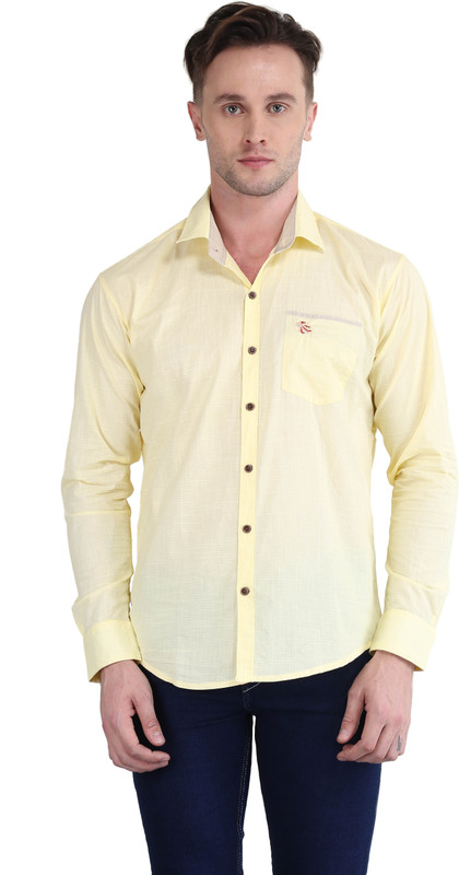 British Terminal Men Self Design Casual Yellow Shirt