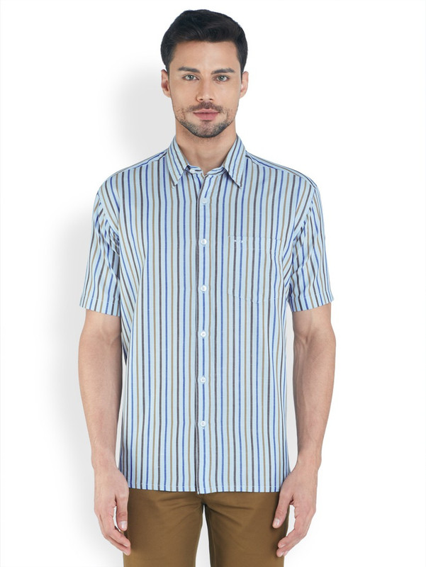 ColorPlus Men Striped Casual Light Blue Shirt