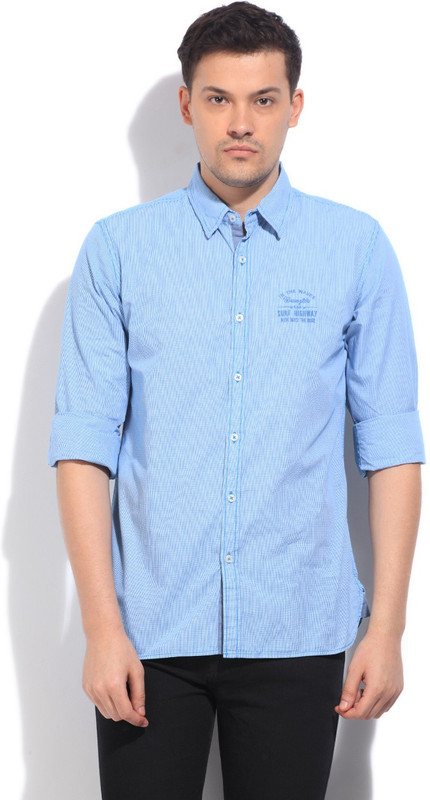 Wrangler Men Checkered Casual Blue Shirt