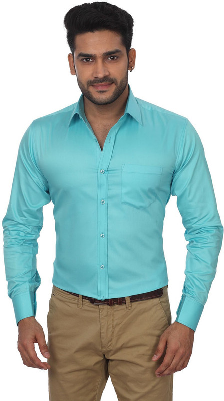 GlobalRang Men Solid Casual Blue Shirt