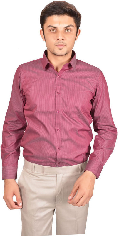 Kriss Men Striped Formal Maroon Shirt