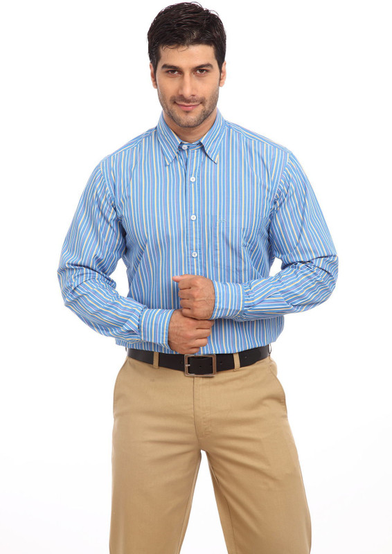 ColorPlus Men Striped Casual Blue Shirt