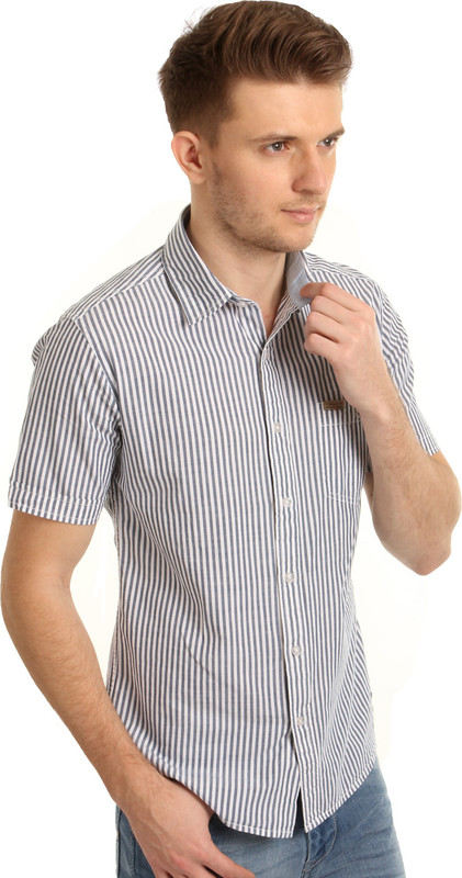 Flying Machine Men Striped Casual White, Grey Shirt