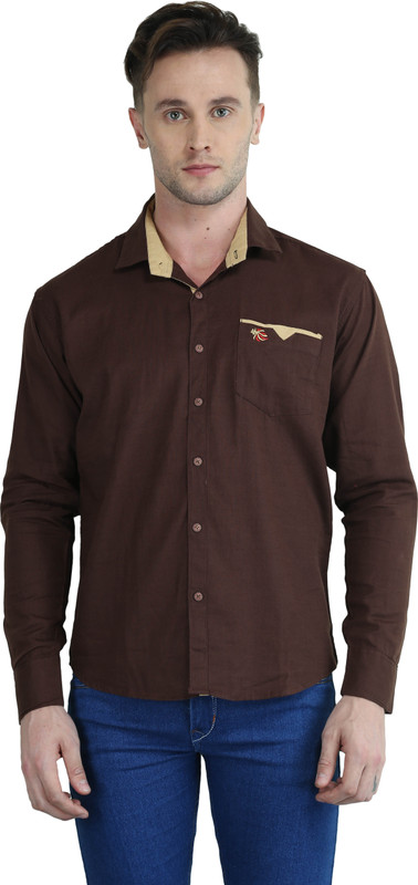 British Terminal Men Self Design Casual Brown Shirt
