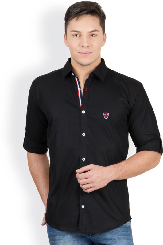 GHPC Men Solid Casual Black Shirt