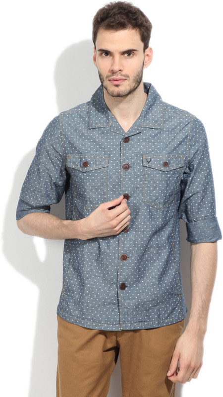 Allen Solly Men Polka Print Casual Light Blue Shirt