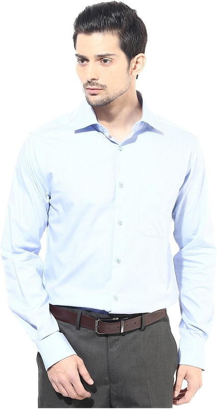 First Row Men Solid Formal Light Blue Shirt