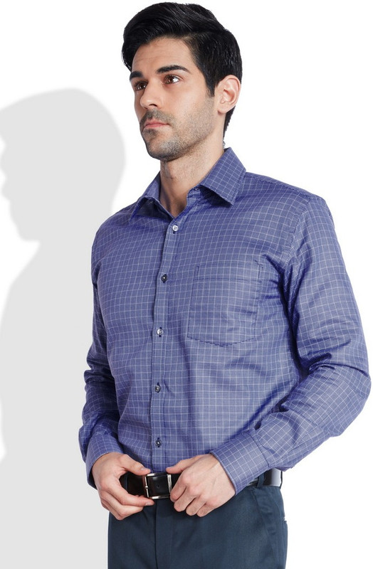 Park Avenue Men Checkered Formal Dark Blue Shirt