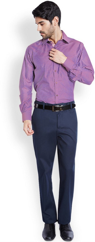 Park Avenue Men Checkered Formal Orange Shirt