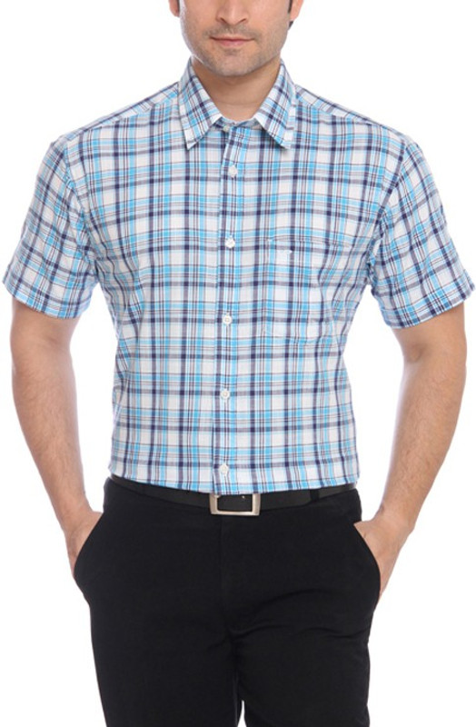 ColorPlus Men Checkered Formal Blue Shirt