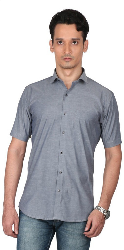 Zido Men Solid Casual Dark Blue Shirt