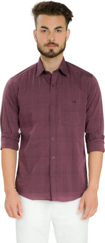 Club X Men Striped, Self Design Casual Maroon Shirt