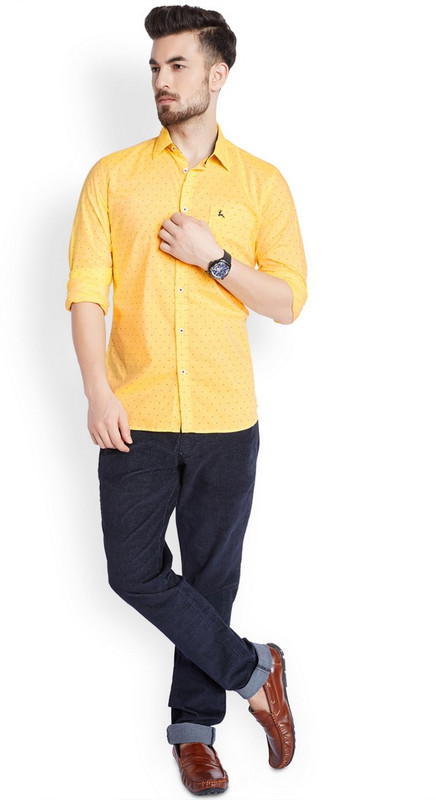 Parx Men Printed Casual Yellow Shirt