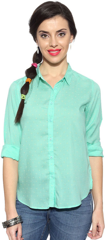 Honey By Pantaloons Women Printed Casual Light Green Shirt