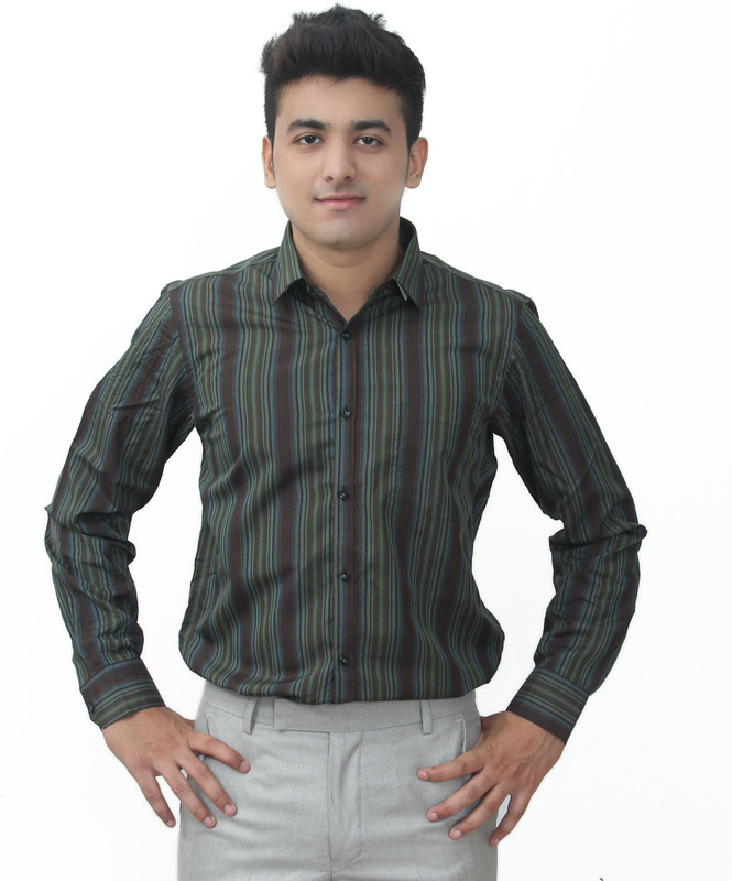 Kriss Men Striped Formal Brown Shirt
