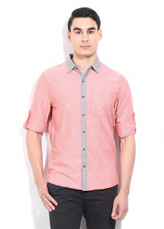 WROGN Men Solid Casual Grey, Pink Shirt