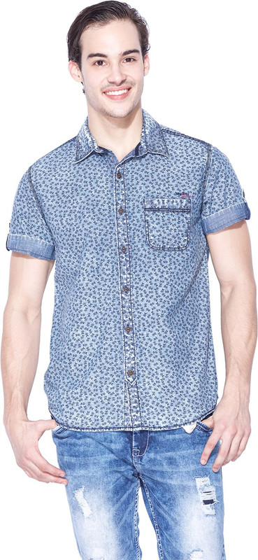 Mufti Men Printed Casual Blue, Black Shirt