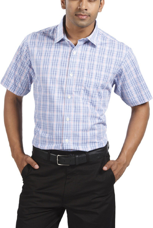 Raymond Men Checkered Casual Blue Shirt