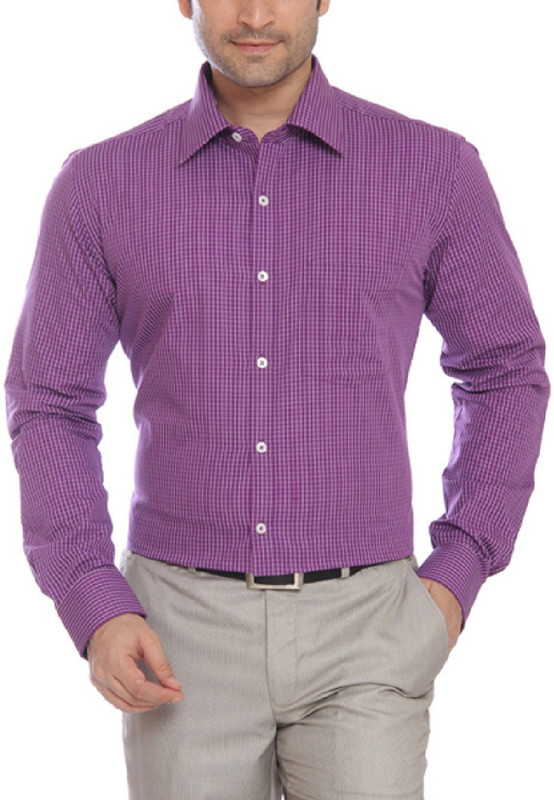 Park Avenue Men Checkered Formal Purple Shirt