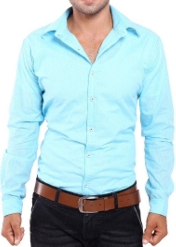 Aaral Men Solid Casual Light Blue Shirt