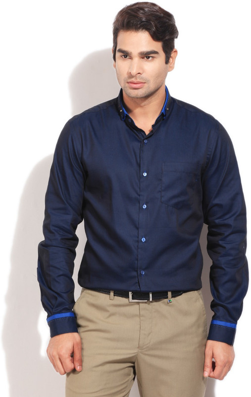 Black Coffee Men Solid Formal Blue Shirt