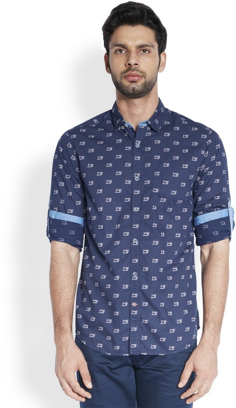 ColorPlus Men Printed Casual Blue Shirt