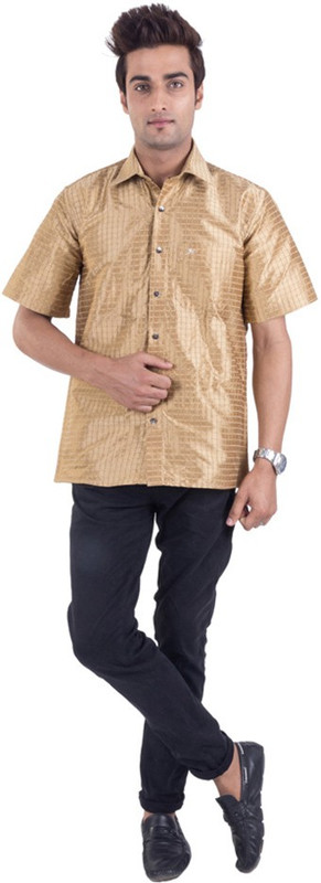 Scot Wilson Men Solid Casual Gold Shirt 
