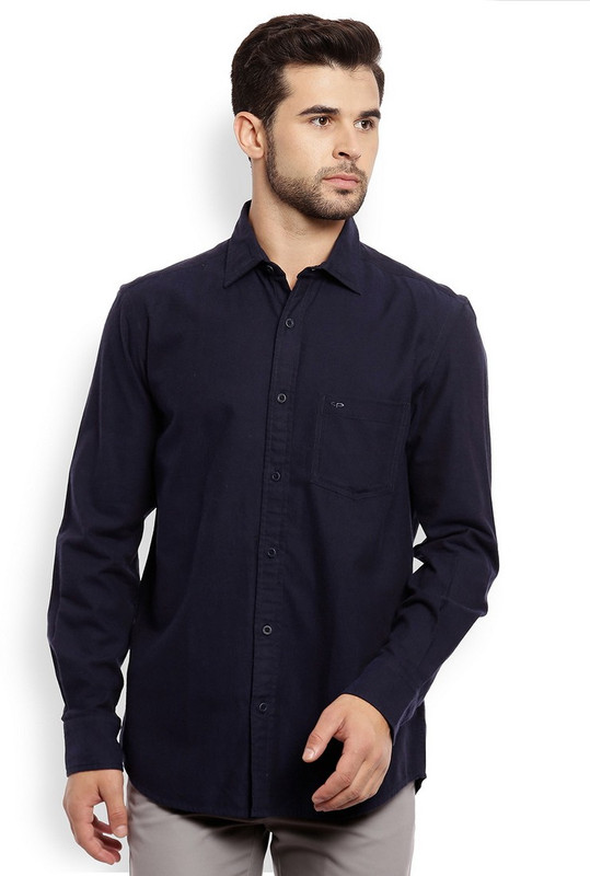 ColorPlus Men Solid Casual Dark Blue Shirt
