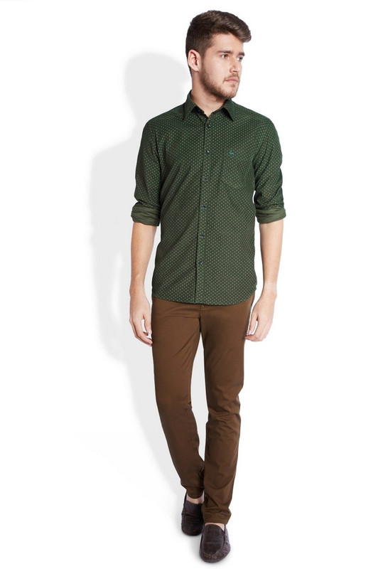Parx Men Printed Casual Dark Green Shirt