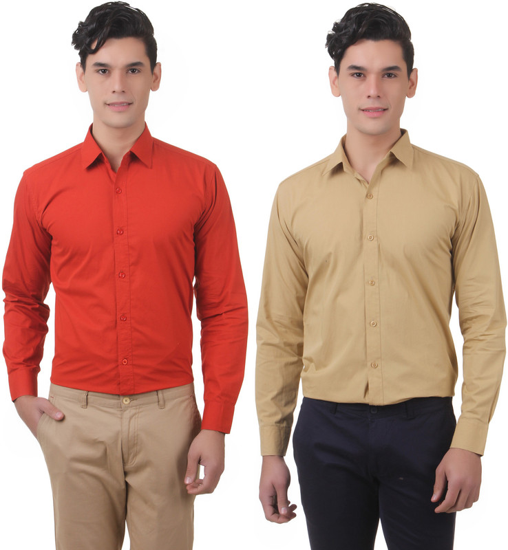 You Forever Men Solid Casual Orange, Brown Shirt(Pack of 2)