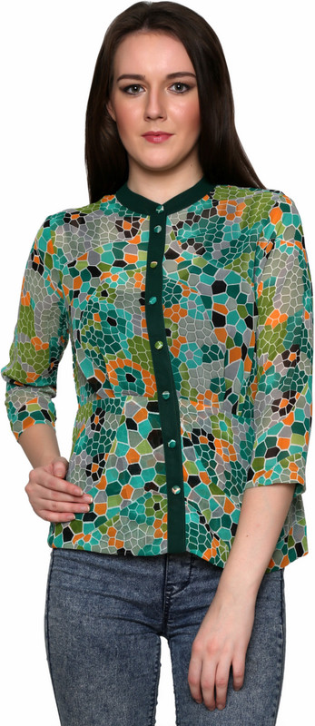Keuzi Women Printed Casual Green Shirt