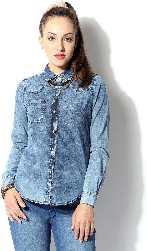 SF Jeans by Pantaloons Women Woven Casual Blue Shirt